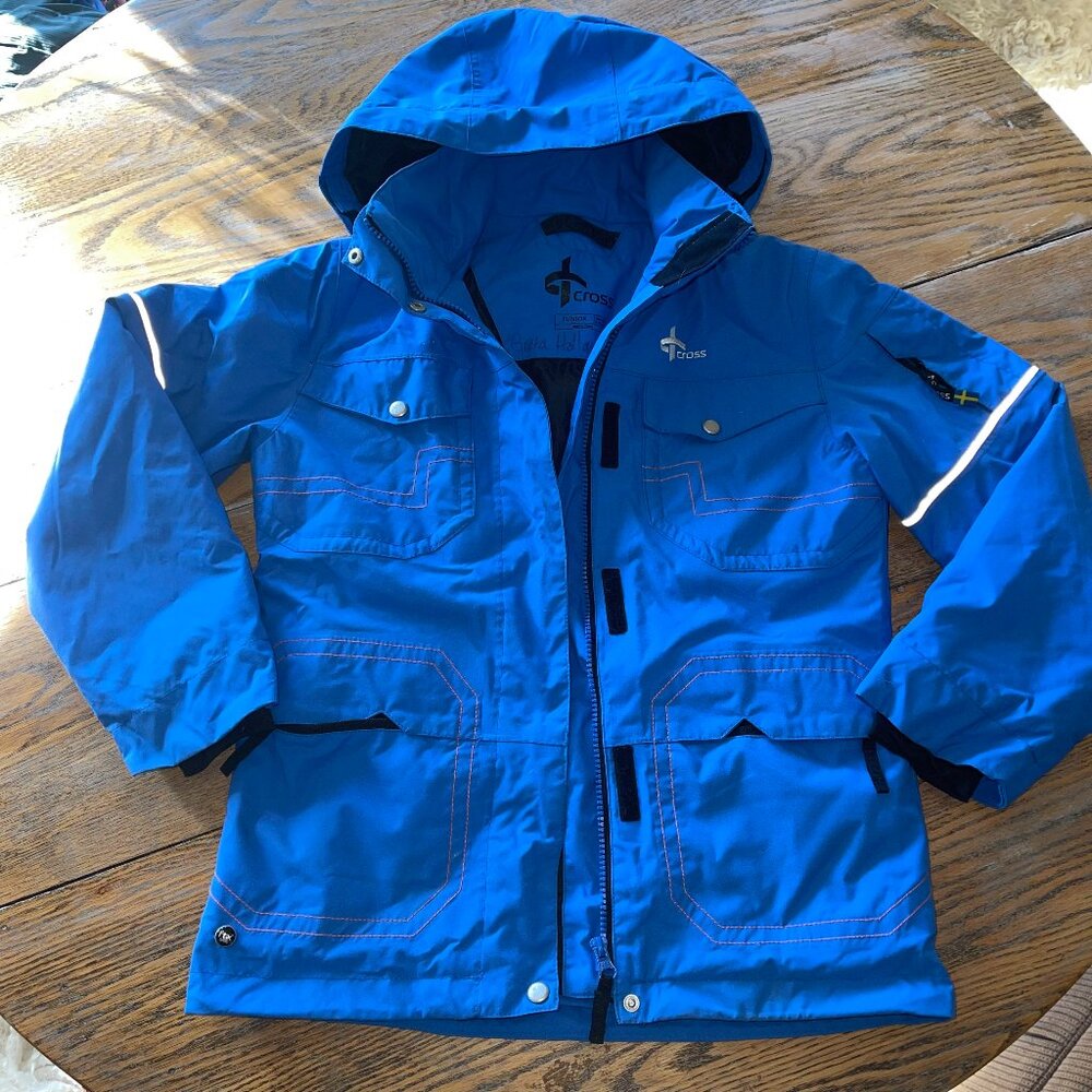 CROSS beautiful blue jacket/removable hood/kids 8/10